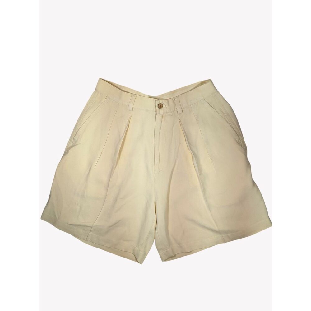 Tommy Bahama Shorts Vintage Casino Deck 100% Silk Pale Yellow Pleats Preppy 12